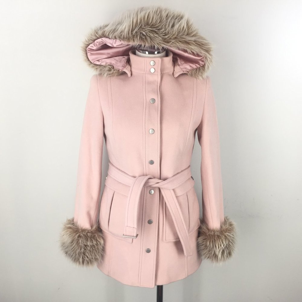 Express S 4 Blush Pink Wool Blend Coat Duffle Fur